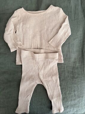 KIABI Ribbed Baby Two-Piece Set in Light Beige